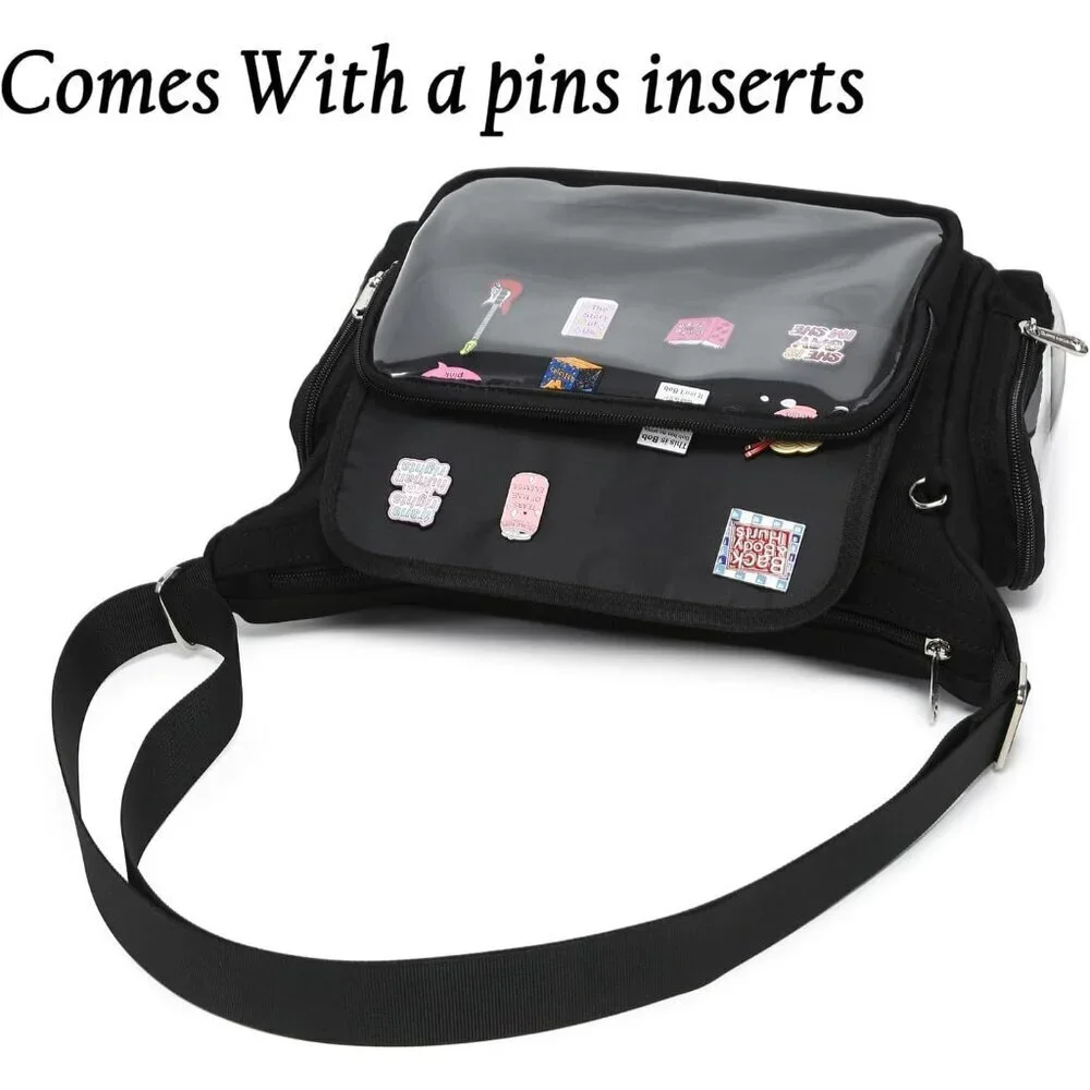 Canvas Ita Bag Crossbody Shoulder Bag with Anime Pins Display for Cosplay